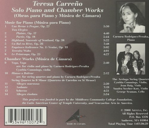 Rodriguez-Peralta, The Arriaga String - Carreno: Solo Piano and Chamber Works (2000)