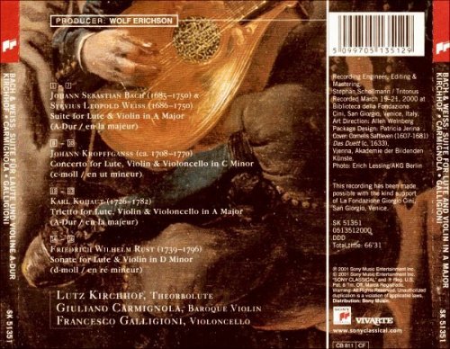 Lutz Kirchhof, Giuliano Carmignola, Francesco Galligioni - Bach, Weiss, Kropffganss, Kohaut, Rust: Music for Lute & Violin (2001) CD-Rip