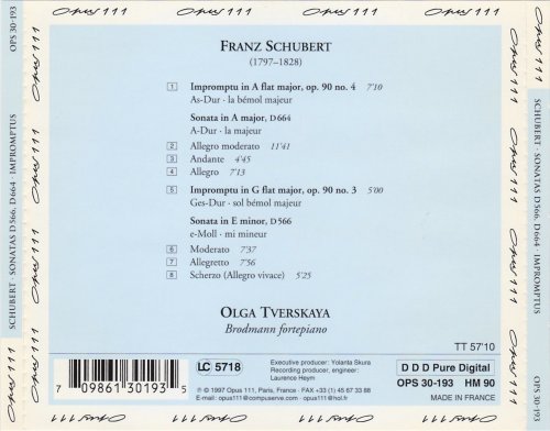 Olga Tverskaya - Schubert: Sonatas in A major D. 566 / in E minor D. 664 / 2 Impromptus Op. 90 (1997)