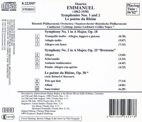 James Lockhart, Gilles Nopre - Maurice Emmanuel: Symphonies Nos. 1 & 2, Le poème du Rhone (1993) CD-Rip