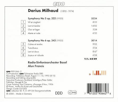 Radio-Sinfonieorchester Basel, Alun Francis - Darius Milhaud: Symphonies Nos. 5 & 6 (2000) CD-Rip