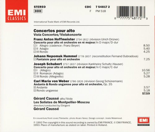 Gérard Caussé, Les Solistes de Montpellier-Moscou - Hoffmeister, Hummel, Schubert, Weber: Concertos for viola (1993) CD-Rip