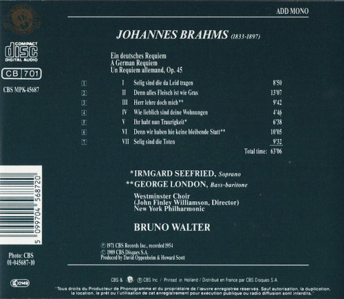 New York Philharmonic, Bruno Walter - Brahms: Ein deutsches Requiem (1989) CD-Rip