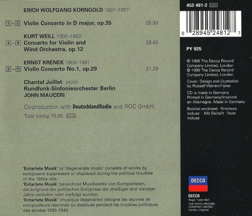 Chantal Juillet, Rundfunk-Sinfonieorchester Berlin, John Mauceri - Korngold, Weill, Krenek: Violin Concertos (1996) CD-Rip