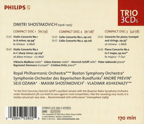 Viktoria Mullova, Gidon Kremer, Heinrich Schiff, Peter Jablonski, Cristina Ortiz - Shostakovich: The Complete Concertos (2003) CD-Rip