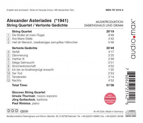 Giocoso String Quartet, Ursula Thurmair, Jörg Gottschick, Paul Rivinius - Asteriades: String Quartet & Vertonte Gedichte (2024)