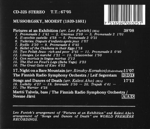 Finnish Radio Symphony Orchestra, Leif Segerstam, Neeme Järvi - Mussorgsky: Pictures at an Exhibition, Night On A Bare Mountain, Songs & Dances Of Death (1986) CD-Rip