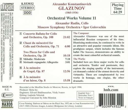 Alexander Rudin, Moscow Symphony Orchestra, Igor Golovschin - Glazunov: Works for Cello and Orchestra (1999) CD-Rip