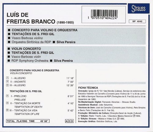 Vasco Barbosa, RDP Symphony Orchestra, Silva Pereira - Freitas Branco: Violin Concerto, Tentações de S. Frei Gil (1995) CD-Rip