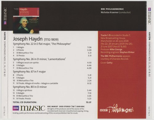 Nicholas Kraemer - Haydn: Symphonies Nos 22, 26, 67 & 80 (2009) [BBC Music Magazine]