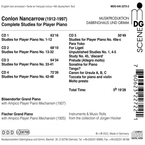 Conlon Nancarrow, Ampico Player Piano Mechanism  - Complete Studies for Player Piano (2022) [5CD Box Set]