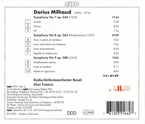 Alun Francis, Radio-Sinfonieorchester Basel - Darius Milhaud: Symphonies Nos. 7, 8 & 9 (2000) CD-Rip