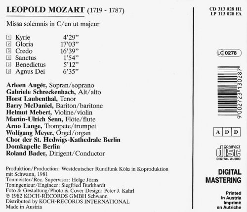 Roland Bader - Leopold Mozart: Missa solemnis in C major (1982) CD-Rip