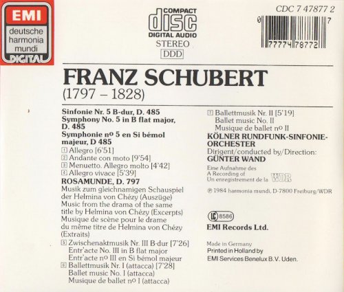 Kölner Rundfunk-Sinfonie-Orchester, Günter Wand - Schubert: Symphony No. 5, Rosamunde (1985) CD-Rip