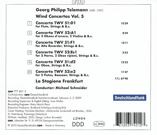 La Stagione Frankfurt, Michael Schneider - Telemann: Wind Concertos Vol. 5 (2010) CD-Rip