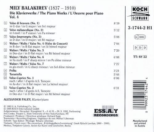 Alexander Paley - Balakirev: Piano Works, Vol. 4 (1995) CD-Rip