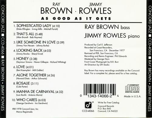 Ray Brown, Jimmy Rowles - As Good As It Gets (1978) CD Rip