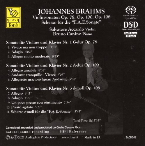 Salvatore Accardo - Brahms: Sonata per Violino Op. 78, Op. 100, Op. 108 / Scherzo dalla "F.A.E. Sonata" (2021) [SACD]