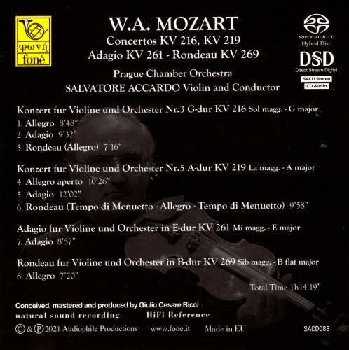 Salvatore Accardo - Mozart: Concertos KV 216, KV 219, Adagio KV 261, Rondeau KV 269 (2021) [SACD]