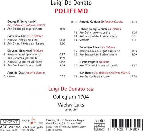 Luigi De Donato, Václav Luks, Collegium 1704 - Polifemo - Arias by Händel, Alberti, Caldara, Porpora (2024) [Hi-Res]