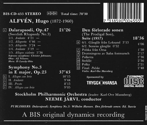 The Stockholm Philharmonic Orchestra, Neeme Järvi - Hugo Alfvén: Symphony No. 3 (1989) CD-Rip
