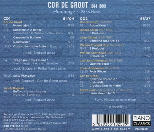 Folke Nauta, Jacob Bogaart - Cor De Groot: Hommage, Piano Music (2022)