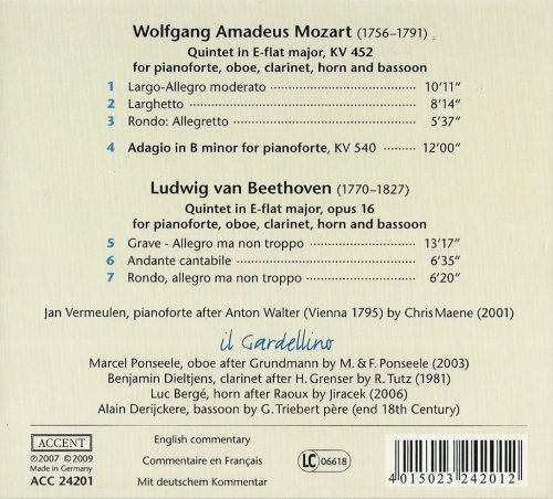 Jan Vermeulen, Il Gardellino - Mozart, Beethoven: Quintets for Pianoforte and Winds (2009)