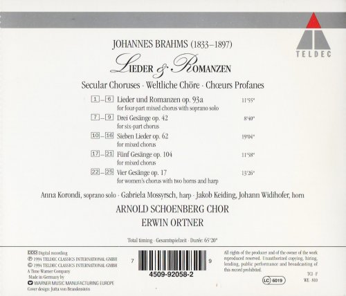 Arnold Schoenberg Chor, Erwin Ortner - Brahms: Lieder & Romanzen for Chorus (1994) CD-Rip