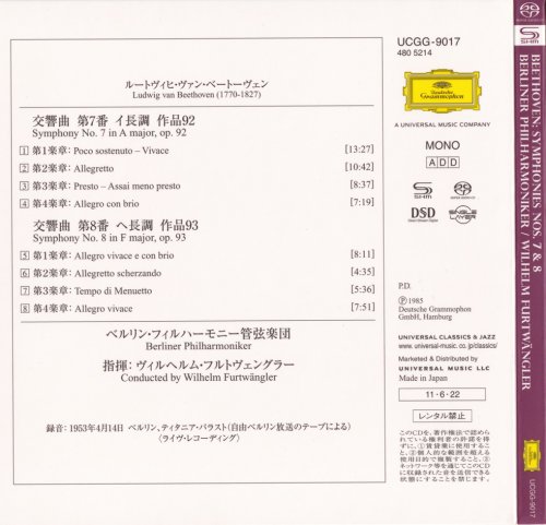 Wilhelm Furtwängler - Beethoven: Symphonies Nos. 7 & 8 (1953) [2011 SACD]