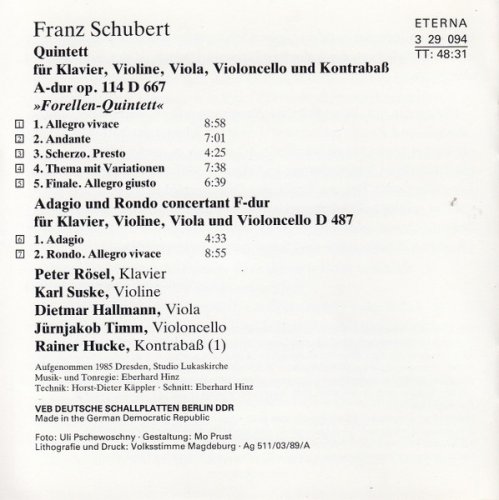 Peter Rösel, Gewandhausquartett Leipzig - Schubert: Forellenquintett (1989)