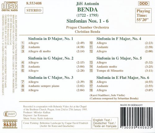Prague Chamber Orchestra, Christian Benda - Benda: Sinfonias Nos. 1-6 (1995) CD-Rip