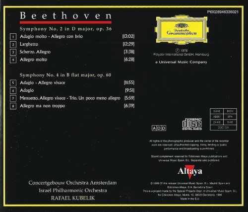 Concertgebouw Orchestra, Israel Philharmonic Orchestra, Rafael Kubelik - Beethoven: Symphonies Nos. 2 & 4 (1999) CD-Rip