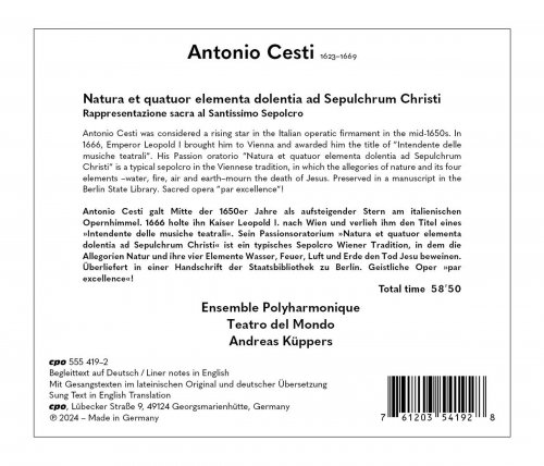 Ensemble Polyharmonique, Teatro Del Mondo, Andreas Küppers - Cesti: Natura et quatuor elementa dolentia ad Sepulchrum Christi (Arr. for Chamber Ensemble by Andreas Küppers) (2024) [Hi-Res]