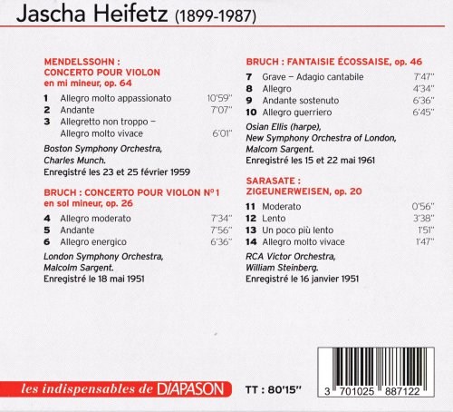 Jascha Heifetz - Mendelssohn, Bruch, Sarasate (Les indispensables de Diapason) (2024)