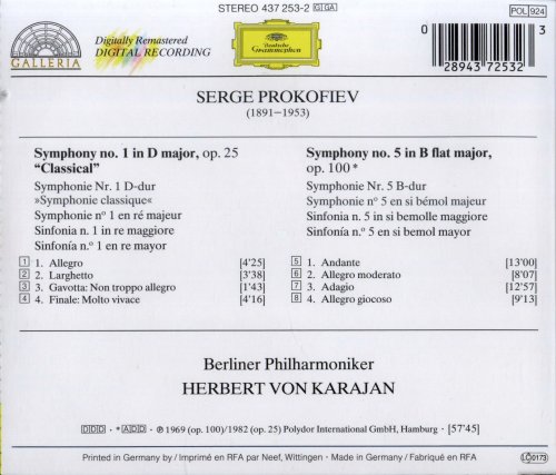 Herbert Von Karajan - Prokofiev: Symphonies No. 1 & No. 5 (1988) [1992]