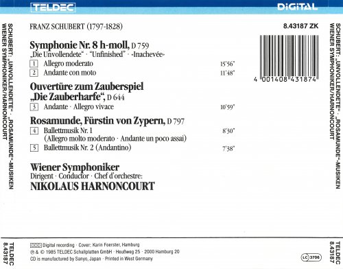 Wiener Symphoniker, Nikolaus Harnoncourt - Symphony No. 8 h-moll. D 759 "Unvollendete" / Ouvertüre zum Zauberspiel "Die Zauberharfe" (1985)