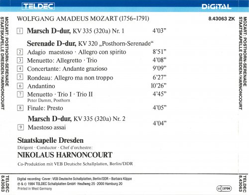 Staatskapelle Dresden, Nikolaus Harnoncourt - Mozart: Posthorn Serenade KV 320 -Märsche KV 335 (1984)