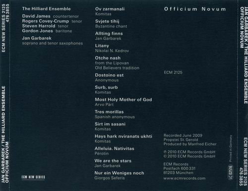 Jan Garbarek & The Hilliard Ensemble - Officium Novum (2010) Flac