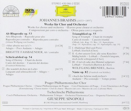 Giuseppe Sinopoli - Brahms: Alt-Rhapsodie / Nänie / Schicksalslied / Trumphlied (1982) [1991]