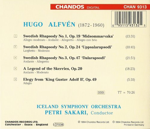 Iceland Symphony Orchestra, Petri Sakari - Alfven: Swedish Rhapsodies 1-3, A Legend Of The Skerries, Elegy From Gustav Adolf II Suite (1994) CD-Rip