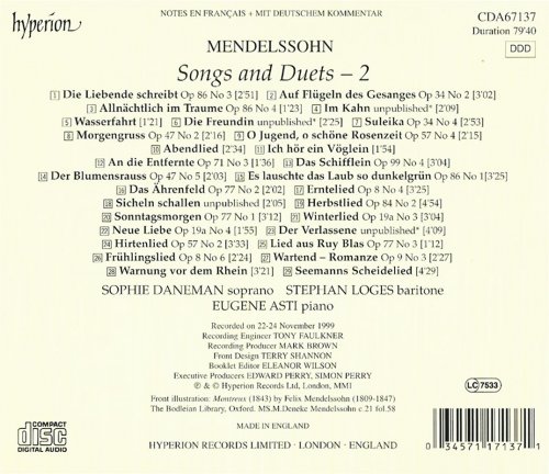 Sophie Daneman, Stephan Loges, Eugene Asti - Mendelssohn: Songs and Duets, Vol. 2 (2001) CD-Rip