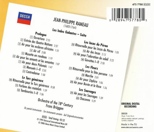 Orchestra of the 18th Century, Frans Brüggen - Rameau: Les Indes Galantes Suite (1994) CD-Rip