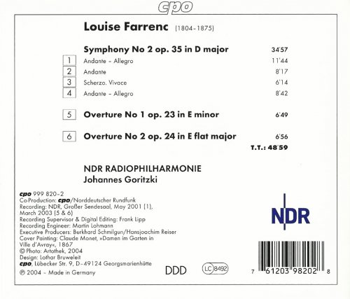 NDR Radiophilharmonie, Johannes Goritzki - Louise Farrenc: Symphony No. 2, Overtures 1 & 2 (2004) CD-Rip