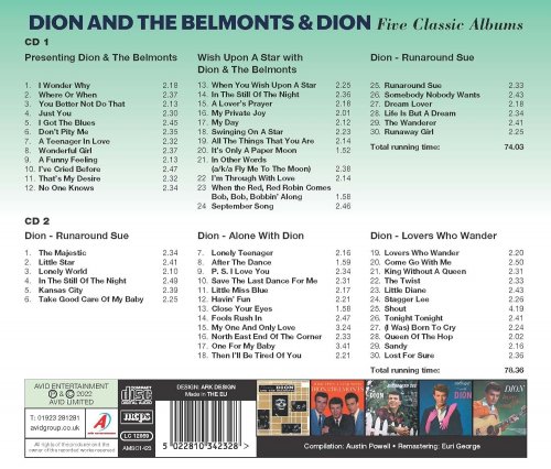 Dion, The Belmonts - Five Classic Albums (Presenting Dion and the Belmonts / Wish Upon a Star with Dion and the Belmonts / Runaround Sue / Alone with Dion / Lovers Who Wander) (Digitally Remastered) (2022)