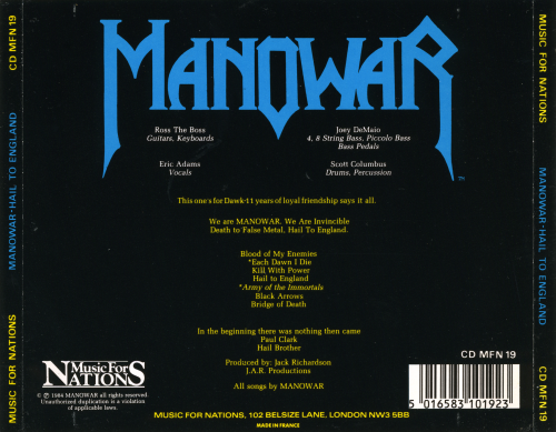 Manowar - Hail To England (1984) (1987 1st Press) CD-Rip