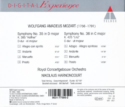 Concertgebouw Orchestra, Nikolaus Harnoncourt - Mozart: Symphonies Nos. 35 & 36 (1992) CD-Rip