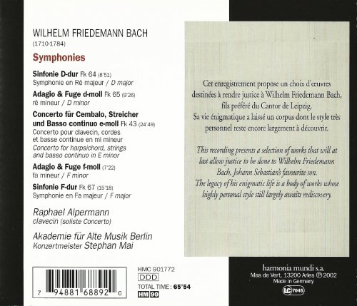 Raphael Alpermann, Akademie für Alte Musik Berlin - W.F. Bach: Symphonies (2002) CD-Rip