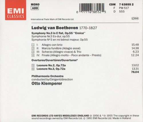 Philharmonia Orchestra, Otto Klemperer - Beethoven: Symphonie No. 3 'Eroica', Leonore Overtures Nos. 2 & 3 (1991) CD-Rip