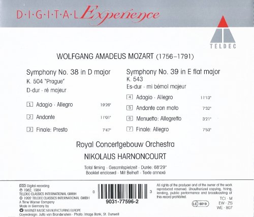 Concertgebouw Orchestra, Nikolaus Harnoncourt - Mozart: Symphonies Nos. 38 & 39 (1992) CD-Rip