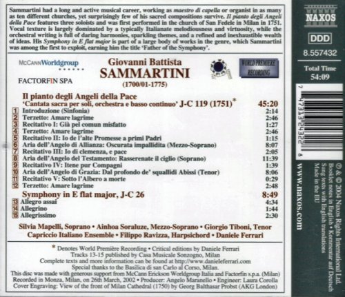 Silvia Mapelli, Ainhoa Soraluze, Giorgio Tiboni, Capriccio Italiano Ensemble, Daniele Ferrari - Sammartini: Il pianto degli Angeli della Pace (2004)